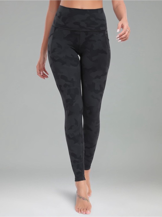 colorfulkoala Pants - Colorfulkoala Black Dark Gray Camo High Waisted Leggings Side Pockets S